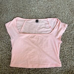 SHEIN Ribbed Light Pink Square Neck Top